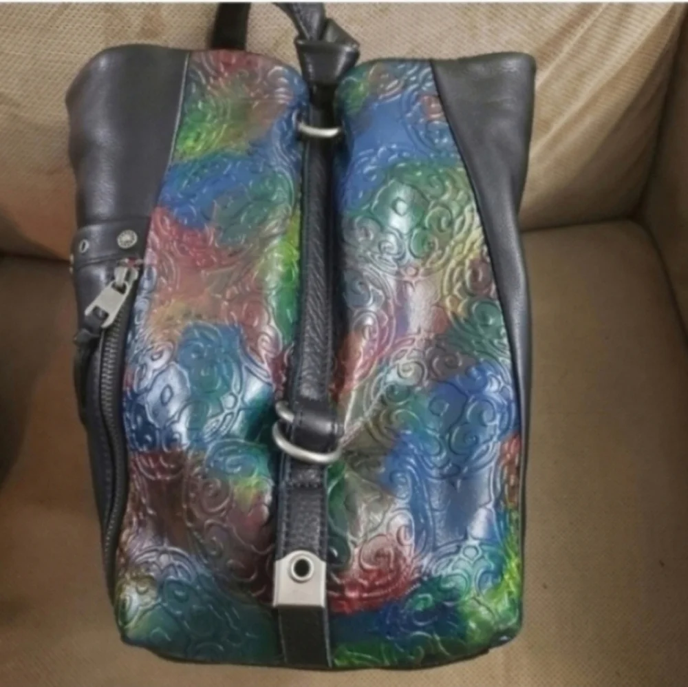 The Sak Ojai hand painted leather rainbow tote bag